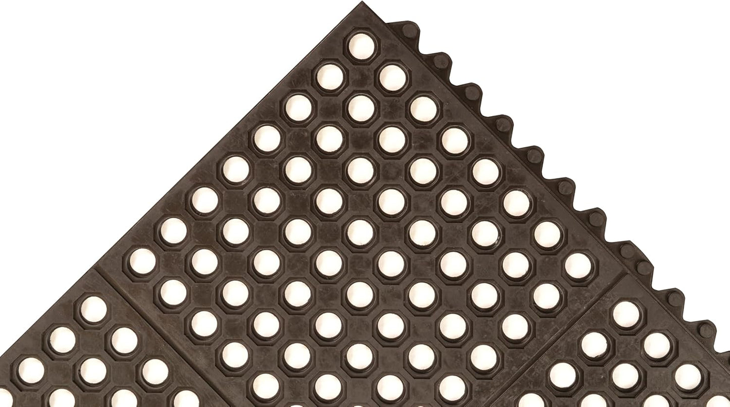 NoTrax 3' x 3' Light-Duty Rubber Drainage Mat, Customizable Modular Interlocking Design with Ergonomic Support, Lightweight, Anti-Fatigue, Non-Slip Surface, Black, 501S0033BL