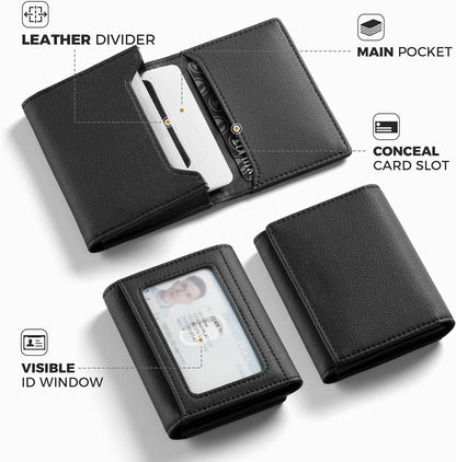 Real Leather Business Card Holder Premium RFID Blocking Card Case with ID Window and Magnetic Closure Holds Up to 40 Business Cards (Grain Black)
