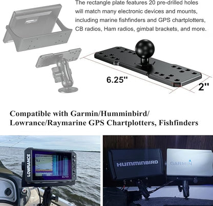 BRCOVAN 1'' Ball Fish Finder Mount, Aluminum Alloy Universal Marine Electronic Plate, Fit for RAM Mounts B Size 1 Inch Ball Double Socket Arm, Fit for Garmin, Lowrance, Humminbird, Raymarine and More