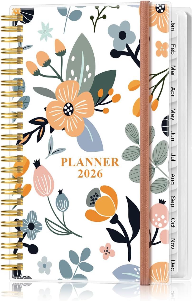 2026 Pocket Planner/Calendar - 2026 Planner from January 2026 - December 2026, Planner 2026 with 12 Tabs, Twin-Wire Binding, Inner Pocket, 3.75" x 6.75, Rose Flower