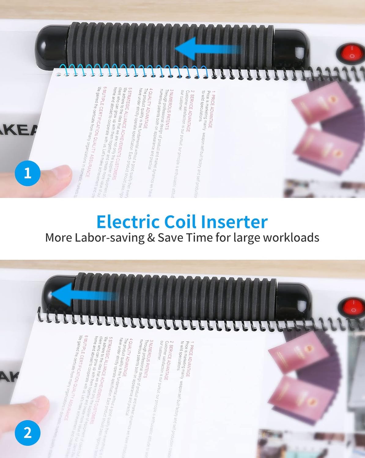 MAKEASY Coil Spiral Binding Machine - Manual Hole Punch - Electric Coil Inserter - Adjustable Side Margin - for Letter Size/A4/A5, Comes with 1 Box 5/16'' Plastic Coil Binding Spines & Plier