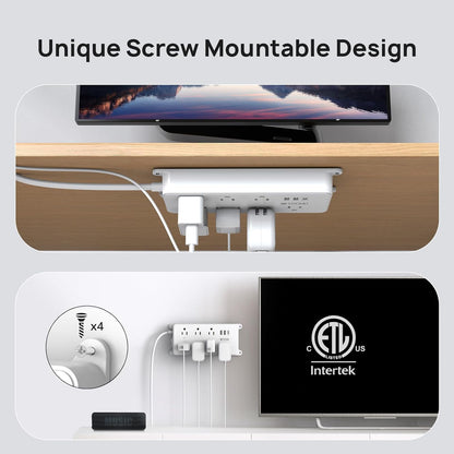 TROND Power Strip Surge Protector, 7 Widely Spaced Outlets with 2 USB A and 1 USB C, ETL Listed 1700J, Wall Mount, Flat Plug 5ft Extension Cord 14AWG Heavy Duty, for Home, Office Garage, White