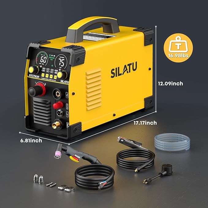 SILATU 75Amps Plasma Cutter, STC750P HF Non-Touch Pilot Arc Plasma Cutter Machine, 110/220V Dual Voltage Large LED Display Air Sensor Technology, 1'' Max Cutting Thickness, PT/2T/4T for Beginners DIY