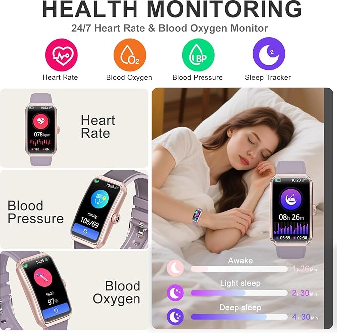 Fitness Tracker with Heart Rate/Blood Oxygen/Sleep Monitor, Smart Watches for Women Men, 100+ Sports Modes, Activity Step Trackers Smart Watch for Android iOS Phones