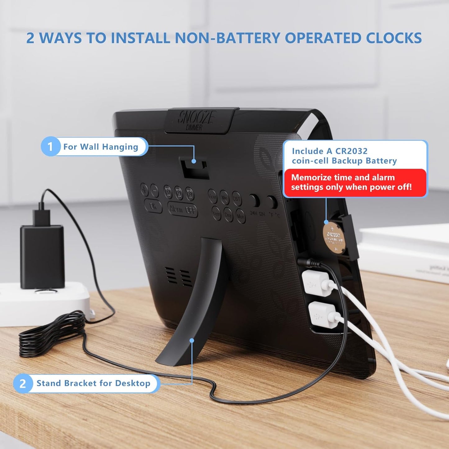 Raynic Digital Clock, 11.5" Large Display Digital Calendar Clock with Day and Date, Indoor Temperature, Adjustable Brightness, Snooze,12/24H, DST for Home, Office, Elderly