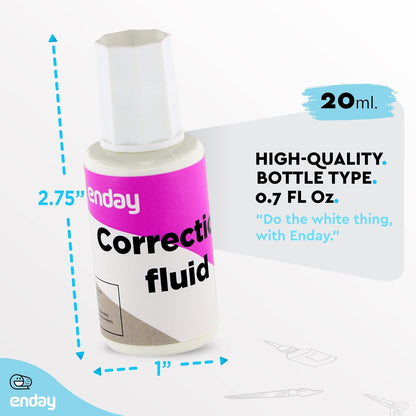 Enday White Out Liquid Correction Fluid, 7 fl. Oz. / 20 ml Foam Wand Applicator Quick Dry Liquid Paper Whiteout, Multi-Purpose Smooth Wite Out Corrector for Office, and Home, 4 Pack