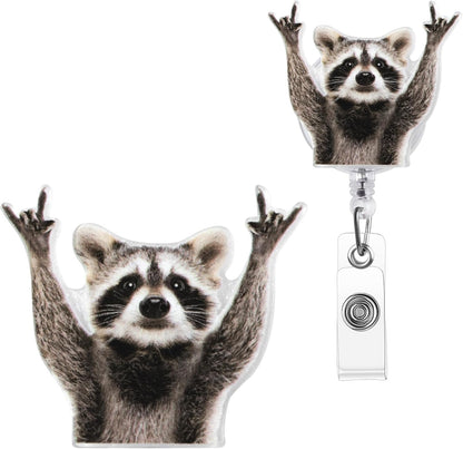 Cute Badge Reel, Funny Raccoon Badge Holder, Nurse Name Badge Reel with Retractable Clip, Medical Worker ID Card Holders, Pediatric Nursing Accessories for Nurse Doctor Student Teacher Office