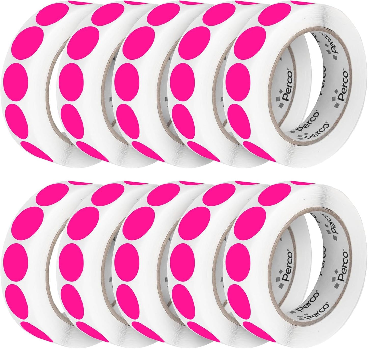 Perco Fluorescent Pink 1-Inch Perforated Circle Dot Sticker Labels — 10 Rolls, 10,000 Round Stickers — with Permanent Adhesive for Inventory Management, Color Coding, Garage Sales, Crafts—Made in USA