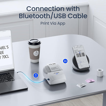 CLABEL Thermal Label Maker Machine: 221B Mini Sticker Printer Barcode Printer Inkless Label Printer Compatible with Clothing Price Labeling with 1 Roll of 50x30mm Label(Gray White)