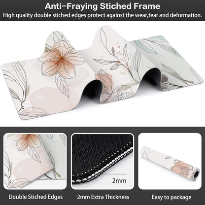 Desk Mat, Abstract Boho Flowers Extended Large Gaming Mouse Pad for Desk XXL, Non-Slip Rubber Base Stitched Edges Long Computer Keyboard Desk Pad Mouse Mat for Home Office Gaming 35.4"X15.7"