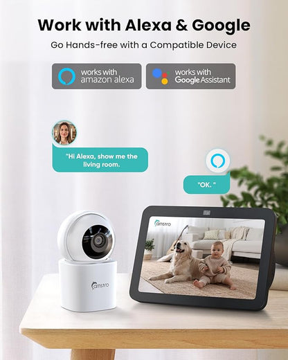 3K Indoor Security Camera,360°PTZ Home Baby/Pet Monitor,Auto Tracking,5MP Night Vision,2.4/5GHz WiFi,Motion & Sound Detection,2-Way Audio,SD Card/Cloud Storage,Works with Alexa,No Monthly Fee
