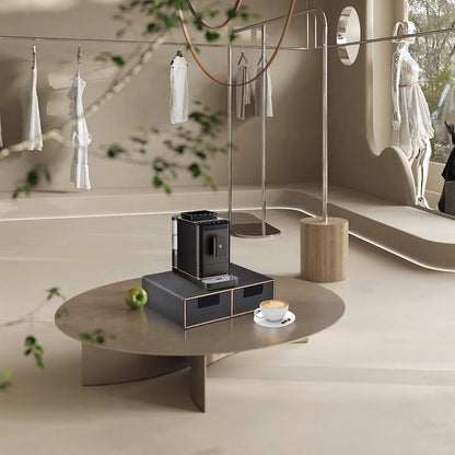 Linen Leather Desk Organizer and monitor stand with Drawers－Mini Desktop Drawer Organizer Stackable－Tabletop Organization Storage Box for Office Supplies Home Vanity Toiletries (Black, 2-drawers)