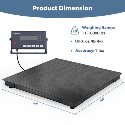 48"x48" Industrial Floor Scale, Professional Platform Scale with Digital Indicator, Weighing Scale for Warehouse Shipping and Industrial Use, 10000 lb x 1 lb, Black