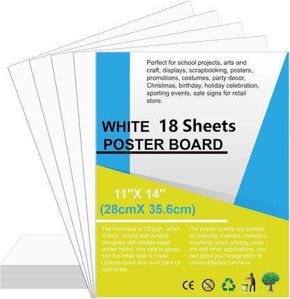 18 Pcs Poster Board 11" x 14" White Poster Paper Boards Bulk 250GSM Posterboard Vision Board Smart Poster Board Paper for School Arts Craft Projects Drawing Display
