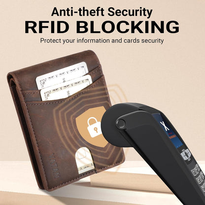 VATAN Wallet for Men, Mens Minimalist Wallet Credit Card Holder, Slim Leather Rfid 2 ID Window Large Capacity With Gift Box (CH Coffee)