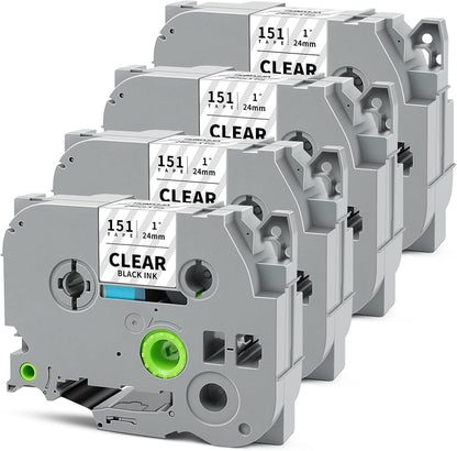 Tze151 24mm 0.94" Laminated Clear Tape Compatible for Brother Tze-151 Tz-151 P Touch Tz Tze Label Tape 24mm 1" Black on Clear for PTD600 PTD610BT PTP710BT PTP750W PTE550W Label Maker, 4-Pack