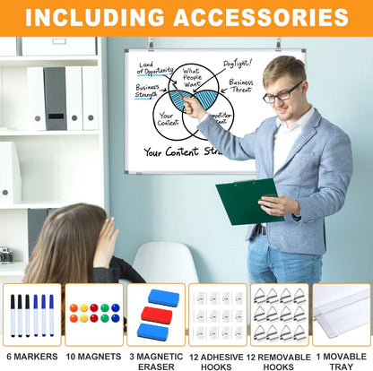H-Qprobd White Board Dry Erase Whiteboard for Wall 24x18 (3pcs) Magnetic Boards for Office Classroom & Home, Small Wall Whiteboard Including 6 Markers, 10 Magnets, 2 Erasers & 15 Adhesive Hooks