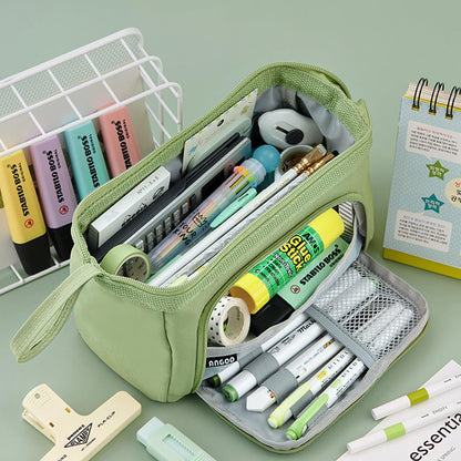 Pencil Case Pouch Large Capacity with Compartments, Pencil Case Pouch Bag with Zipper Handle for Teen Girls Boys Adults Women Men, Portable Pen Bag Stationery Organizer for Office School Travel, Green