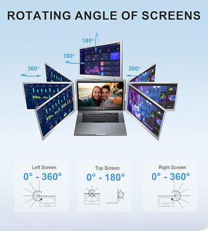 FOPO 16" Laptop Screen Extender Monitor Portable, Quad Monitor, Just 1 Cable for 3 Screens, FHD 1080P IPS Laptop Extender Compatible with Wins/Mac for 13.6" - 18.5" Laptops