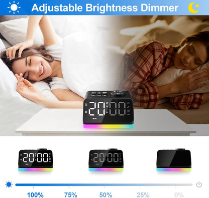 JALL Digital Alarm Clock with FM Radio for Bedroom, 8 Colors Night Light with Charging Port, Sleep Sound Machines with Timer, Dual Alarm (Black with RGB Font)