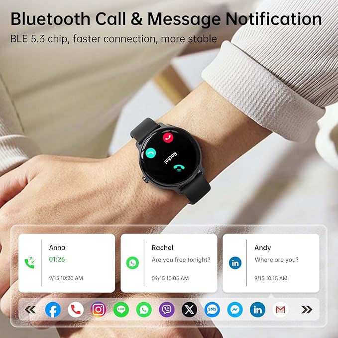 Smart Watch for Women Men, 1.27" AMOLED Screen Smartwatch with Answer/Make Call for iPhone/Android/Samsung, Fitness Tracker with 120+ Sport Modes, Heart Rate/Sleep Monitor, IP68 Waterproof, 2 Bands