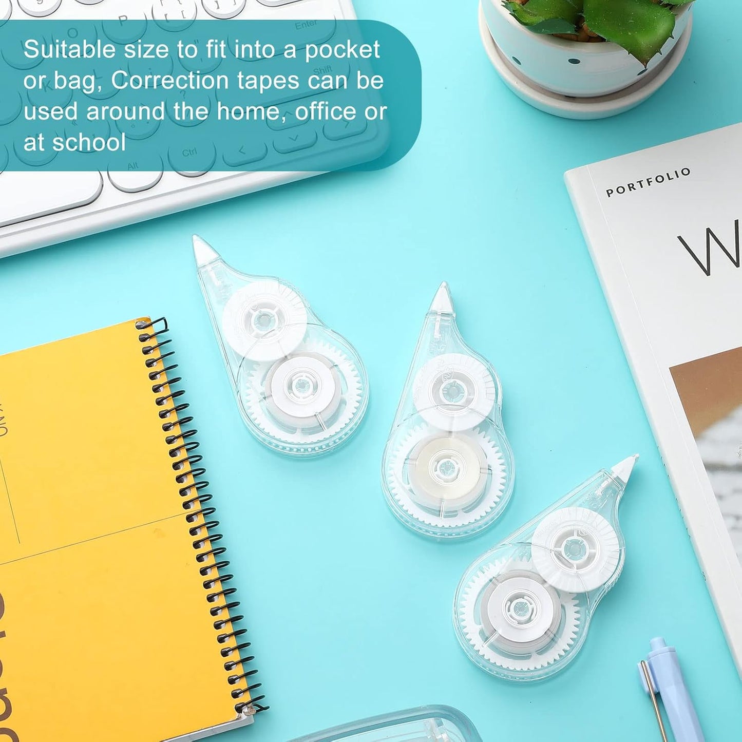 Nezyo 50 Count Clear Correction Tape Transparent Correction Roller Universal Correct Dispenser Supplies for School Office Teachers Students Corrector(White)