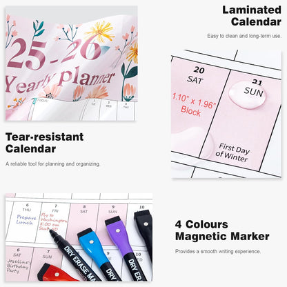 Ospelelf Calendar 2025-2026 Large Dry Erase Wall Calendar 32'' x 48'', 12 Month Laminated Calendar for Classroom, Family, Use July 2025 - June 2026 (Floral)