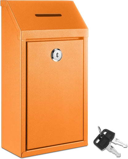 Metal Donation Cash Box Collection Safe Suggestion Box with Lock Wall Mounted Mailbox Delivery Ballot Container for Home Office Outdoor Door