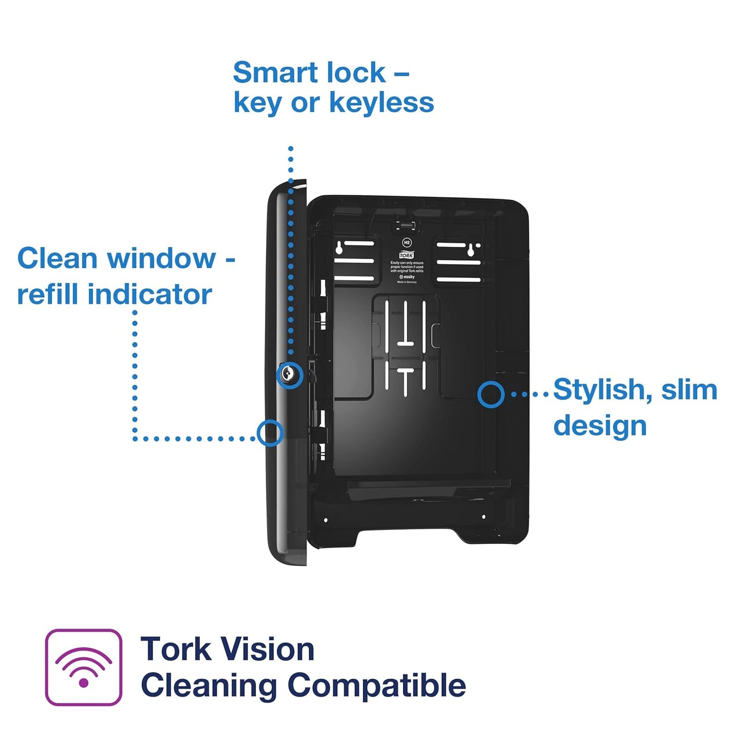 Tork Xpress Multifold Hand Towel Dispenser Black H2, One-at-a-Time Dispensing, Elevation Range, 553028