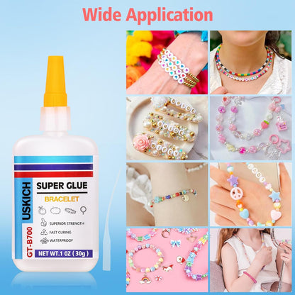 Super Glue for Jewelry Bracelet with Anti Clog Cap. 6 X 1 Fl Oz,Ca Glue - Adhesive Clear Glue for Bracelets,Necklaces,Clay Beads, Bead Charms, Punctuation Beads,Heishi Beads,Quick Dry
