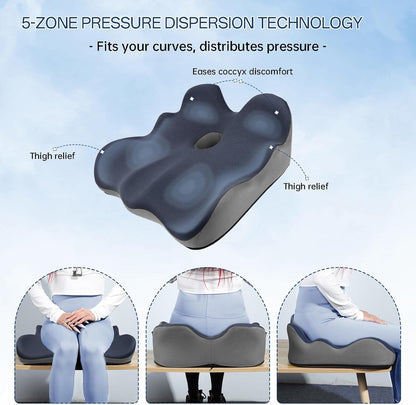 Seat Cushion, X-Large Memory Foam Office Chair Cushion, for Pressure Relief Sciatica & Pain Relief for Long Sitting Hours on Office/Home Chair, Car (Blue)