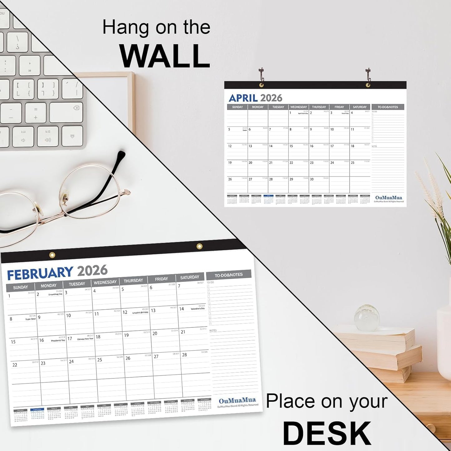 OuMuaMua Desk Calendar 2025-19 Months Desktop Wall Calendar 17 x 11.5 Inches from Jun. 2025 to Dec. 2026 with Julian Date To-do & Notes for School Home Office Planning & Organizing