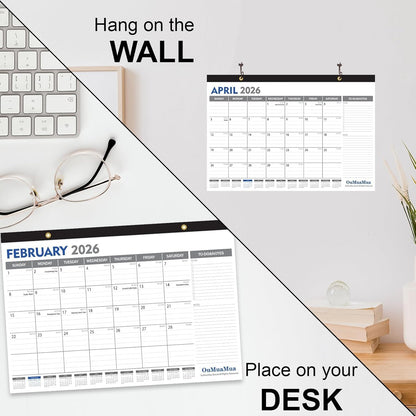 OuMuaMua Desk Calendar 2025-19 Months Desktop Wall Calendar 17 x 11.5 Inches from Jun. 2025 to Dec. 2026 with Julian Date To-do & Notes for School Home Office Planning & Organizing