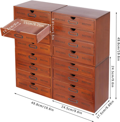 Vintage Drawer Wooden Drawers Organizer, 16-Drawer Desktop Organizer With Drawers, Iron Label Holders, Brown, For Store Cosmetics, Files, Books, Letters, Papers, Magazines