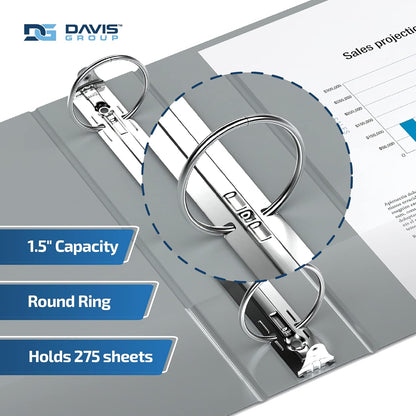 Easyview Premium 3-Ring Binders with Clear-View Covers and Round Rings, Binders for School or Office, 1.5 Inch, Pack of 6, Gray