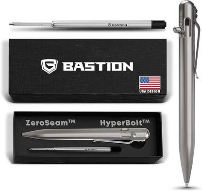 BASTION® Luxury Bolt Action Pen, Durable Professional Ballpoint Pen with Fine Tip, EDC Pen Ink Refillable Pen - 100% Titanium