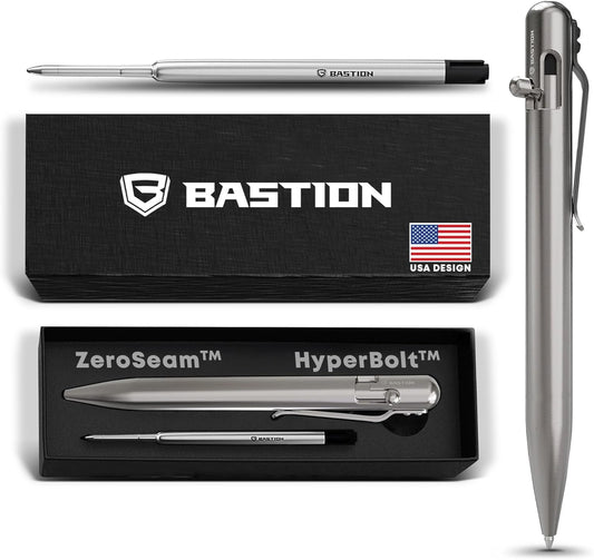 BASTION® Luxury Bolt Action Pen, Durable Professional Ballpoint Pen with Fine Tip, EDC Pen Ink Refillable Pen - 100% Titanium