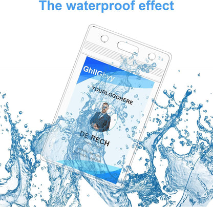 10 Pack Extra Thick Name Badge Holders, Heavy Duty & Sealable Waterproof Vertical ID Badge Holders, Durable Clear PVC Plastic Badge Sleeve for Credit Card/Shcool Work Badge/Room Key/RFID