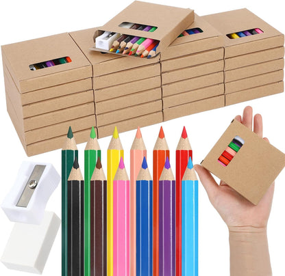 576 Pcs/ 48 Boxes Mini Drawing Class Colored Pencils Bulk for Kid 3.5 Inch Back to School Supplies Portable Short Fat Per Set 12 Different Color with Sharpener Eraser Coloring Pencils