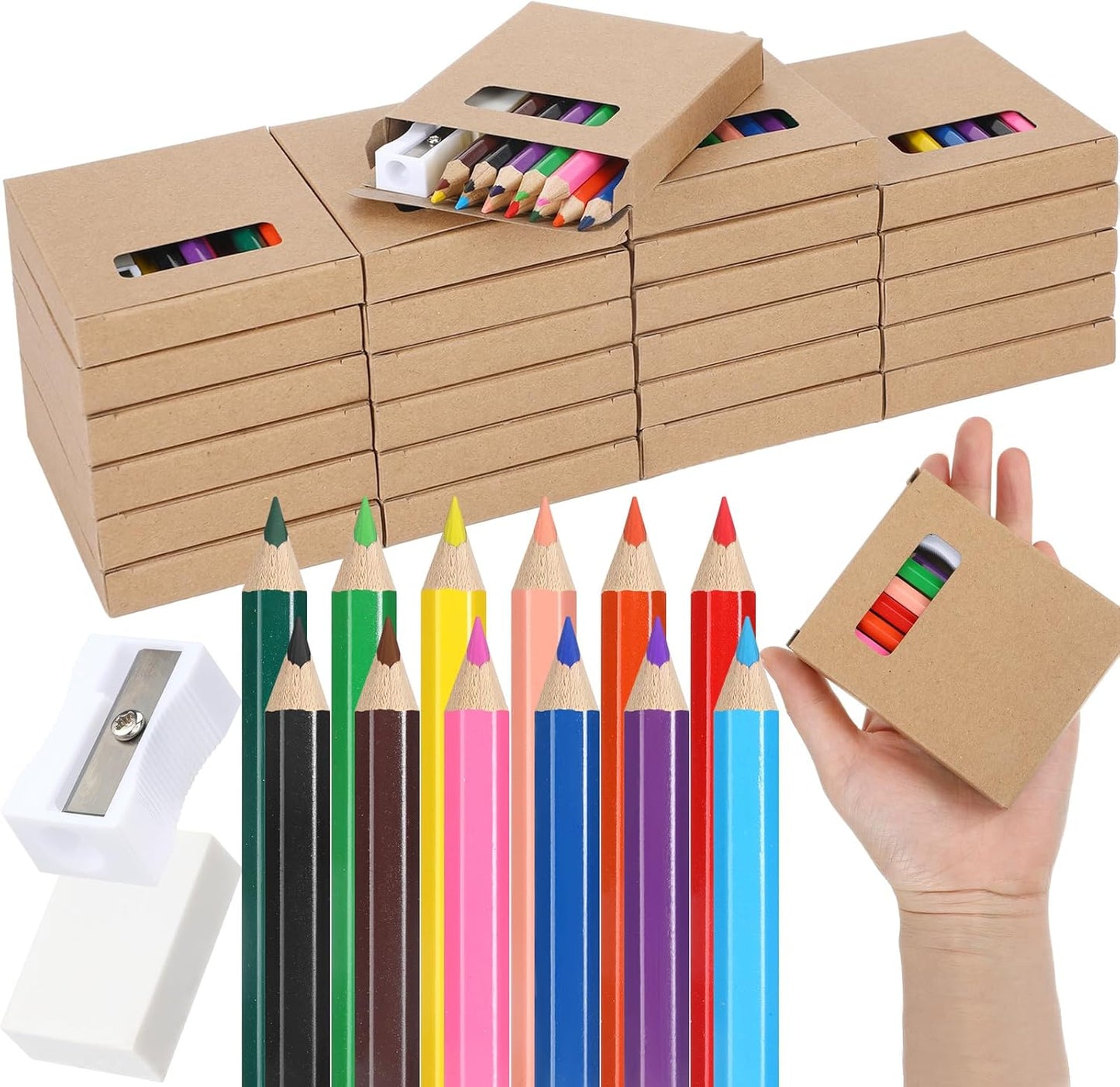 144 Pcs / 12 Boxes Mini Drawing Class Colored Pencils Bulk for Kid 3.5 Inch Back to School Supplies Portable Short Fat Per Set 12 Different Color with Sharpener Eraser Coloring Pencils