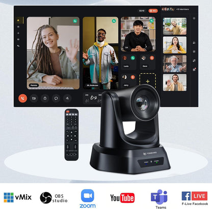 5.8GHz Wireless Conference Room Camera System | 3X 60fps PTZ Camera with Bluetooth Microphone, 50ft Range, Compatible with Zoom, OBS - Easy Setup for Worship and Online Meetings