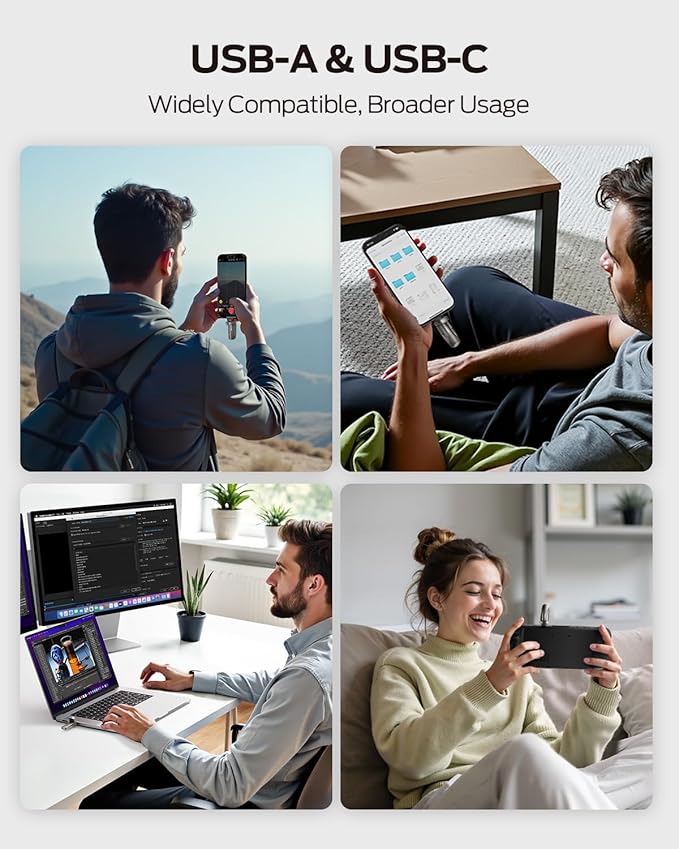MOVE SPEED 2TB External SSD, Portable SSD with 1000MB/s Read Write Speed, USB 3.2 Gen2+Type C Dual Port, External Drive for iPhone 15, 16, 17 Series/Mac/Android Phone/Audio etc(1 Pack)
