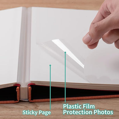 Photo Album Self Adhesive 3x5 4x6 5x7 6x8 8x10 8.5x11 11x10.6 Magnetic Scrapbook Album DIY Length 11x10.6 Inch 40 Pages Linen Cover DIY Photo Album with A Metallic Pen and and Plastic Board(Orange)