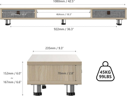 Fenge Monitor Stand, Dual Monitor Stand with 2 Drawers, Monitor Riser for 2 Monitors, Adjustable Height Computer Stand, Office Monitor Stands for Desk, Laptop, PC, TV, Printer