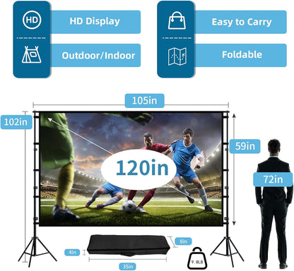 TOWOND Projector Screen and Stand, 120 inch Outdoor Projection Screen, Portable 16:9 4K HD Rear Front Movie Screen with Carry Bag Wrinkle-Free Design for Home Theater Backyard Cinema