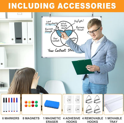 H-Qprobd White Board Dry Erase Whiteboard for Wall, 18"x24" Hanging Wall Mounted Magnetic Whiteboard Aluminium Frame for Home, Office, School, Kitchen