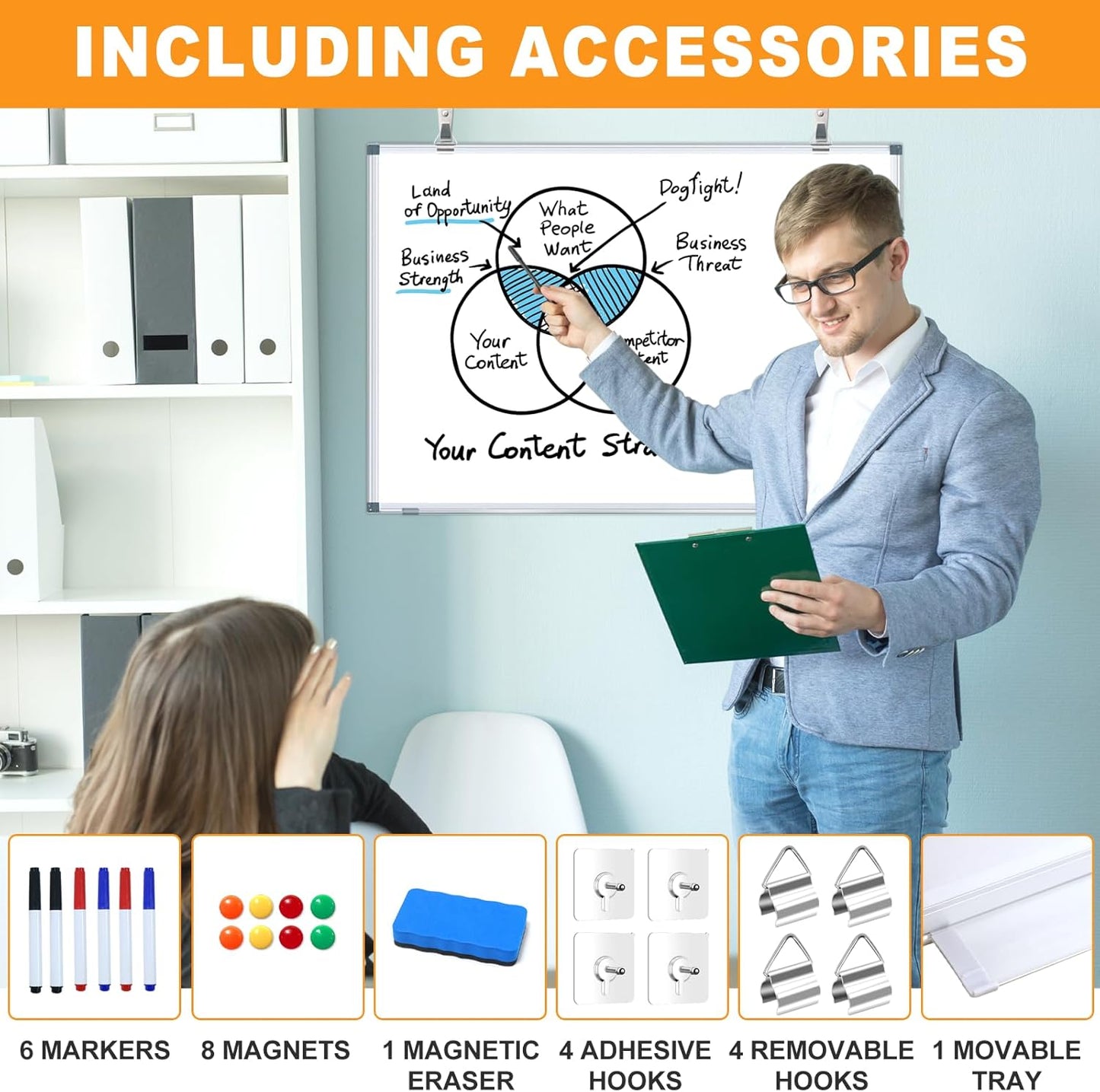 H-Qprobd Magnetic Whiteboard 24" x 18" Dry Erase White Board for Wall, Hanging Mounted Whiteboard with Aluminum Marker Tray