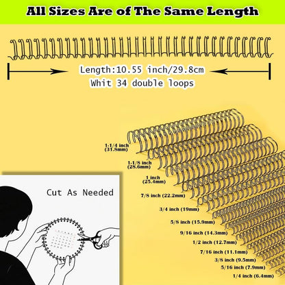 100 Pack Double Loop Wire Binding Spines, YolieraArt Wire Binding Spines, 5/16 Inch Binding Wire for Letter Size (40 Sheet Capacity, 100P, 3:1 Pitch, Blue)