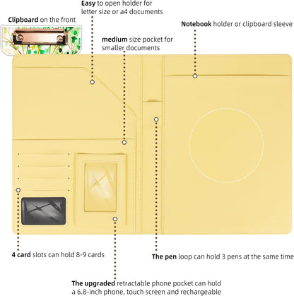Padfolio with Clipboard 8.5x11" Business Portfolio for Women Personalized Leather Binder Portfolios,Four Seasons Tree