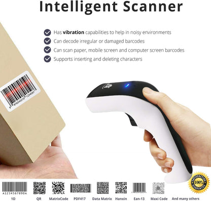 ScanAvenger Wireless Portable 1D&2D with Stand Bluetooth Barcode Scanner: 3-in-1 Handheld Scanner, Rechargeable Battery for Inventory - USB Bar Code/QR Reader (1D&2D with Next Gen Stand)